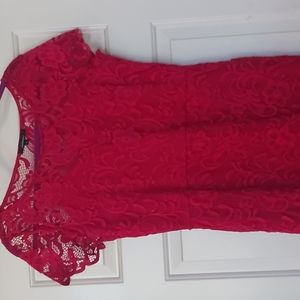 Lady in red lace cocktail dress
